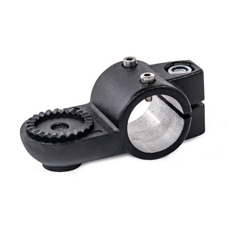  LSQ.E Swivel linear unit connectors, aluminum Type: AV - With external serration
d1: B - Bore
Surface: 2 - Black, textured powder-coated, RAL 9005