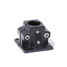  BM.E Fuß-Verfahrschlitten, mehrteilig, Aluminium Bildvarianten: B - Bohrung<br />Oberfläche: 2 - strukturiert pulverbeschichtet, Schwarz, RAL 9005