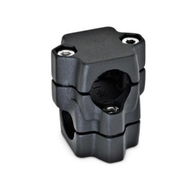  KM Kreuz-Klemmverbinder, mehrteilig, Aluminium d1/s1: B - Bohrung<br />d2/s2: B - Bohrung<br />Oberfläche: 2 - strukturiert pulverbeschichtet, Schwarz, RAL 9005