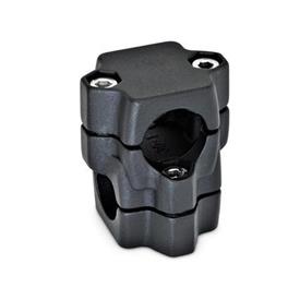  KM Kreuz-Klemmverbinder, mehrteilig, Aluminium d1/s1: B - Bohrung<br />d2/s2: B - Bohrung<br />Oberfläche: 2 - strukturiert pulverbeschichtet, Schwarz, RAL 9005
