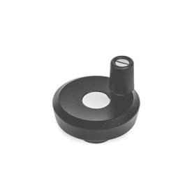  VZH Handwheels for linear units and transfer units Type: R - With rotating handle<br />Finish: 2 - textured finish, Textured powder-coated, Black , RAL 9005<br />d<sub>2</sub>: 50...63 - Disk handwheel
