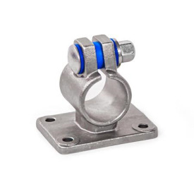  FE Flansch-Klemmverbinder, mit vier Befestigungsbohrungen, Edelstahl Typ: B - mit Dichtungen (Dichtscheiben Polyacetal POM, blau, Zwischenring Silikon 40 ... 60 Shore A, blau)