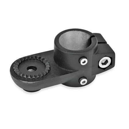  LSP.E Swivel linear unit connectors, aluminum d1: B - Bore
Type: AV - With external serration
Surface: 2 - Black, textured powder-coated, RAL 9005