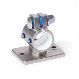  FEZ.E Flansch-Verfahrschlitten, mit zwei Befestigungsbohrungen, Edelstahl Typ: B - mit Dichtungen (Dichtscheiben Polyacetal POM, blau, Zwischenring Silikon 40 ... 60 Shore A, blau)