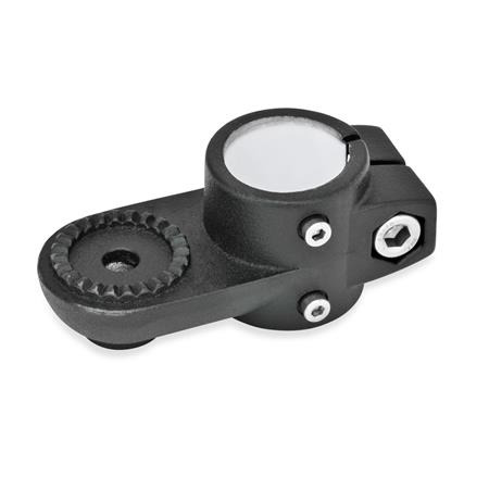  LSP.E Swivel linear unit connectors, aluminum d1: G - with slide insert
Type: AV - With external serration
Surface: 2 - Black, textured powder-coated, RAL 9005