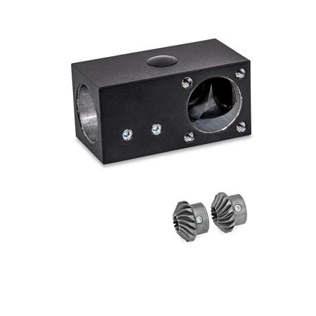  YLD L-angle gears, for double tube linear units Surface: 2 - Black, textured powder-coated, RAL 9005
Type: A - Angle gear box + bevel gear wheel set