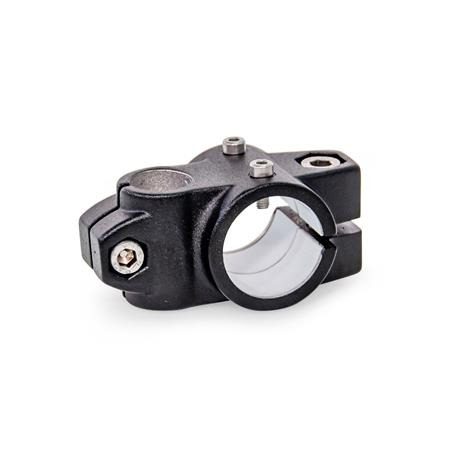 KSU.E Cross linear unit connectors for one-axis systems, unequal bore dimensions, aluminum d1: G - with slide insert
Surface: 2 - Black, textured powder-coated, RAL 9005