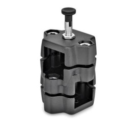  KM.R Kreuz-Rastschlitten, mehrteilig, Aluminium Typ: R - mit Rastbolzen<br />Oberfläche: 2 - strukturiert pulverbeschichtet, Schwarz, RAL 9005