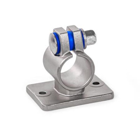  FEZ Flansch-Klemmverbinder, mit zwei Befestigungsbohrungen, Edelstahl Typ: B - mit Dichtungen (Dichtscheiben Polyacetal POM, blau, Zwischenring Silikon 40 ... 60 Shore A, blau)