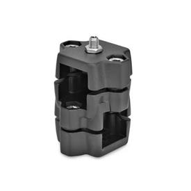  KM.R Cross locking slide units, multi-piece, aluminum Type: D - With spring plunger<br />Surface: 2 - Black, textured powder-coated, RAL 9005