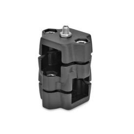  KM.R Cross locking slide units, multi-piece, aluminum Type: D - with spring plunger<br />Surface: 2 - Black, textured powder-coated, RAL 9005