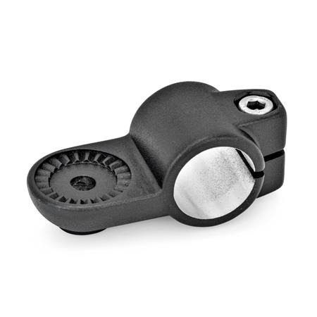  LSQ Swivel clamps, aluminum Type: IV - With internal serration
Surface: 2 - Black, textured powder-coated, RAL 9005