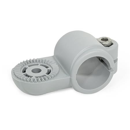  LSQ.P Swivel clamps, plastic Type: AV - With external serration
Surface: 4 - Polyamide (PA), glass fiber reinforced, Gray matt, temperature resistant up to 100 °C, RAL 7040