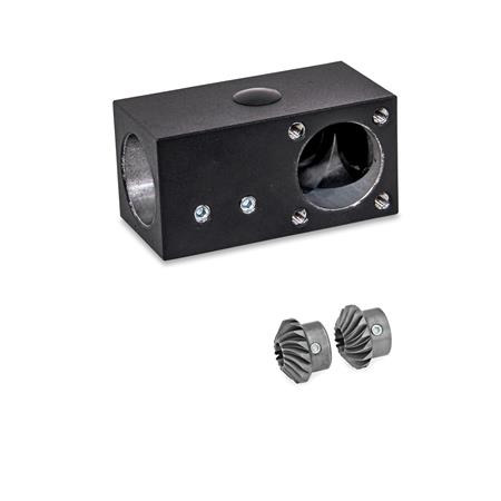  YLD L-angle gears, for double tube linear units Surface: 2 - Black, textured powder-coated, RAL 9005
Type: A - Angle gear box + bevel gear wheel set