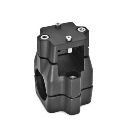  KMU.E Kreuz-Verfahrschlitten, mehrteilig, ungleiche Bohrungsmaße, Aluminium Oberfläche: 2 - strukturiert pulverbeschichtet, Schwarz, RAL 9005<br />d<sub>1</sub> / s<sub>1</sub>: V - Vierkant<br />d<sub>2</sub> / s<sub>2</sub>: B - Bohrung