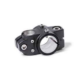  KSU.Z Cross linear unit connectors for two-axis systems, unequal bore dimensions, aluminum d1: G - with slide insert<br />Surface: 2 - Black, textured powder-coated, RAL 9005