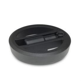  VZH Handwheels for linear units and transfer units Type: RU - With rotating, retractable handle (only available for d2 100-160)<br />Finish: 2 - textured finish, Textured powder-coated, Black , RAL 9005<br />d<sub>2</sub>: 125...160 - Spoked handwheel