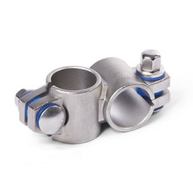  KE Kreuz-Klemmverbinder, Edelstahl Typ: B - mit Dichtungen (Dichtscheiben Polyacetal POM, blau, Zwischenring Silikon 40 ... 60 Shore A, blau)