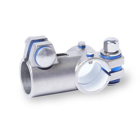  TE.E T-Verfahrschlitten, Edelstahl Typ: B - mit Dichtungen (Dichtscheiben Polyacetal POM, blau, Zwischenring Silikon 40 ... 60 Shore A, blau)