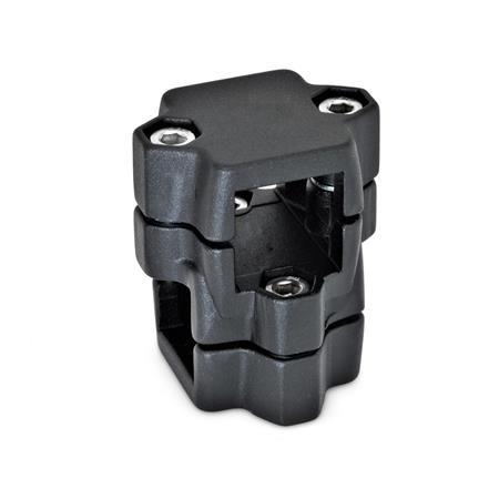  KM Cross clamps, multi-piece, aluminum d1/s1: V - Square
d2/s2: V - Square
Finish: 2 - Black, textured powder-coated, RAL 9005