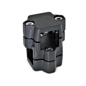 KM Kreuz-Klemmverbinder, mehrteilig, Aluminium d1/s1: V - Vierkant<br />d2/s2: V - Vierkant<br />Oberfläche: 2 - strukturiert pulverbeschichtet, Schwarz, RAL 9005