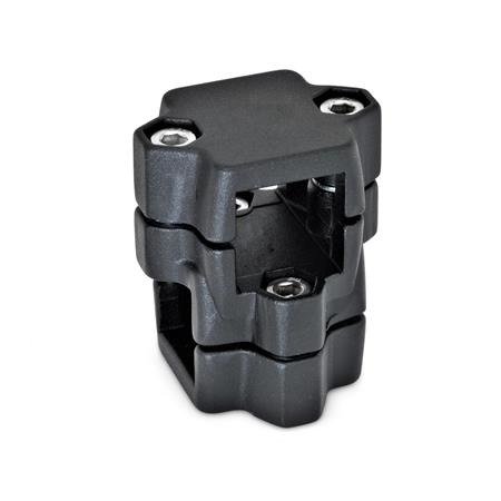  KM Kreuz-Klemmverbinder, mehrteilig, Aluminium d1/s1: V - Vierkant
d2/s2: V - Vierkant
Oberfläche: 2 - strukturiert pulverbeschichtet, Schwarz, RAL 9005