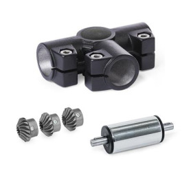  YTS T-angle gears, for single tube linear units Surface: 2 - Black, textured powder-coated, RAL 9005<br />Type: B - Angle gear box + bevel gear wheel set + drive unit (steel chrome plated)