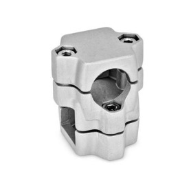  KM Kreuz-Klemmverbinder, mehrteilig, Aluminium d1/s1: B - Bohrung<br />d2/s2: V - Vierkant<br />Oberfläche: 8 - gestrahlt, matt, gestrahlt, matt