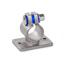  FEZ Flansch-Klemmverbinder, mit zwei Befestigungsbohrungen, Edelstahl Typ: B - mit Dichtungen (Dichtscheiben Polyacetal POM, blau, Zwischenring Silikon 40 ... 60 Shore A, blau)