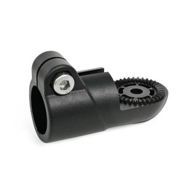  LST.P Swivel clamps, plastic Type: AV - With external serration<br />Surface: 2 - Polyamide (PA), glass fiber reinforced, Black matt, temperature resistant up to 100 °C, RAL 9005
