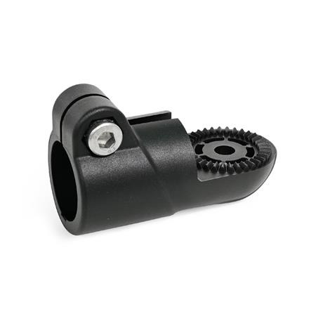  LST.P Swivel clamps, plastic Type: AV - With external serration
Surface: 2 - Polyamide (PA), glass fiber reinforced, Black matt, temperature resistant up to 100 °C, RAL 9005