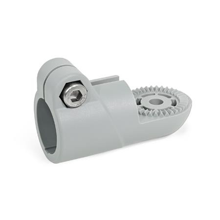  LST.P Swivel clamps, plastic Type: AV - With external serration
Surface: 4 - Polyamide (PA), glass fiber reinforced, Gray matt, temperature resistant up to 100 °C, RAL 7040