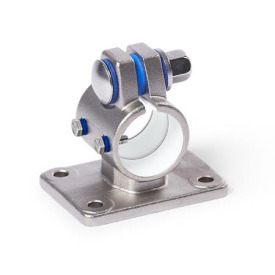  FE.E Flansch-Verfahrschlitten, mit vier Befestigungsbohrungen, Edelstahl Typ: B - mit Dichtungen (Dichtscheiben Polyacetal POM, blau, Zwischenring Silikon 40 ... 60 Shore A, blau)
