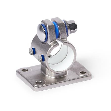 FE.E Flansch-Verfahrschlitten, mit vier Befestigungsbohrungen, Edelstahl Typ: B - mit Dichtungen (Dichtscheiben Polyacetal POM, blau, Zwischenring Silikon 40 ... 60 Shore A, blau)