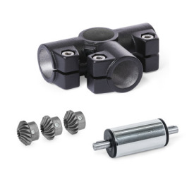  YTS T-angle gears, for single tube linear units Type: B - Angle gear box + bevel gear wheel set + drive unit (steel chrome plated)<br />Surface: 2 - Black, textured powder-coated, RAL 9005