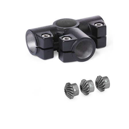  YTS T-angle gears, for single tube linear units Type: A - Angle gear box + bevel gear wheel set
Surface: 2 - Black, textured powder-coated, RAL 9005