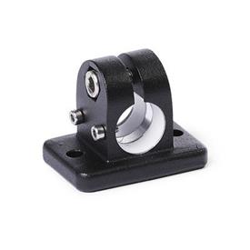  FK.E Flansch-Verfahrschlitten, mit zwei Befestigungsbohrungen, Aluminium d1: G - mit Gleiteinsatz<br />Oberfläche: 2 - strukturiert pulverbeschichtet, Schwarz, RAL 9005