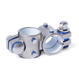  KE.Z Kreuz-Verfahrschlitten für Zweiachssysteme, Edelstahl Typ: B - mit Dichtungen (Dichtscheiben Polyacetal POM, blau, Zwischenring Silikon 40 ... 60 Shore A, blau)