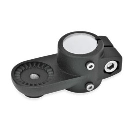  LSP.E Laschen-Verfahrschlitten, Aluminium d1: G - mit Gleiteinsatz<br />Typ: IV - mit Innenverzahnung<br />Oberfläche: 2 - strukturiert pulverbeschichtet, Schwarz, RAL 9005